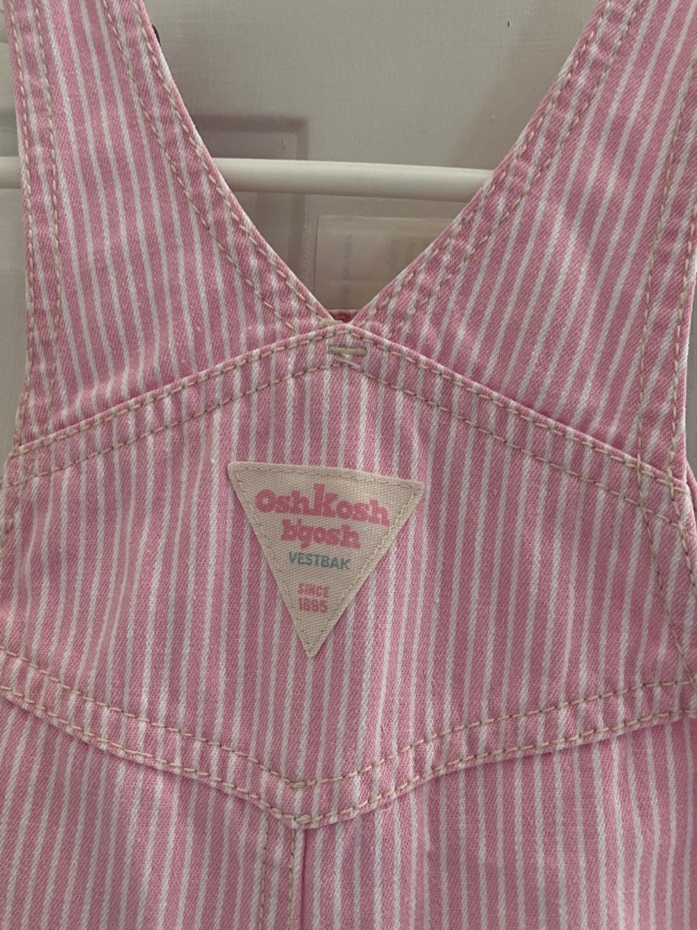 Vintage OshKosh B'gosh Pink Striped Vestbak Overalls 12 mo - Picture 10 of 11